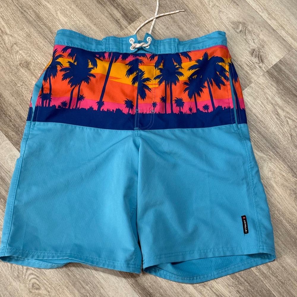 Airwalk Mens Board Shorts Tropical Palm‎ Trees Blue Orange Pink Size M